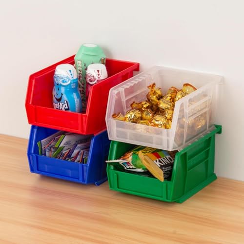 Akro-Mils 30210 Red Plastic Stackable Storage Bins 6-Pack - 5x4x3 Inches