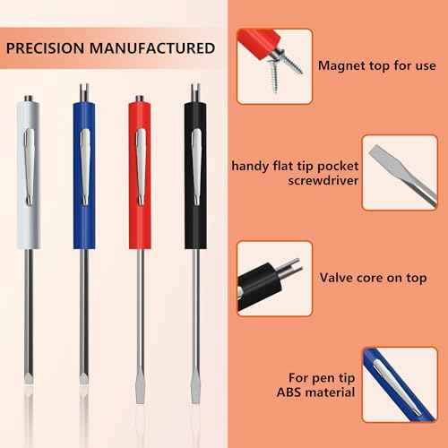 4pcs Pocket Screwdriver Set with 1 Synthetic Leather Case, Removable Screwdriver Pen, Magnetic Slotting, Valve Core Tool Mini Screwdriver with Dual Bits.