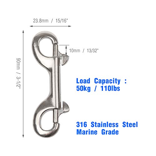 Marine Grade Double Ended Bolt Snap Hooks 3.5 Inch Stainless Steel Clips for Water, Pet, Agriculture, Horse Leash (2 Pack)