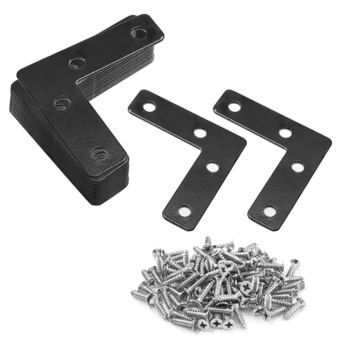 Uenhoy 20 Pcs L Shape Black Flat Brackets 50x50mm/2x2 Inches with Screws