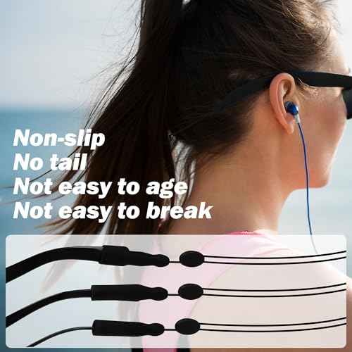 Adjustable Glasses Strap, Anti-Slip Sunglasses Strap for Sports, No Tail Glasses Holder Cord, with Steel Wire Cable Eyewear Retainer (3 Pcs, Black)