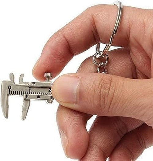Silver Fashion Mini Vernier Caliper Keychain Zinc Alloy 3D Movable Precision Miniature Pocket Vernier Caliper Keyring, Car Keychain, Vernier Calipers