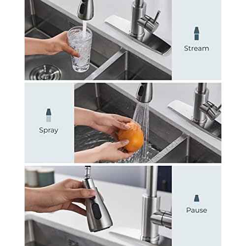 FORIOUS Kitchen Faucets with Pull Down Sprayer, Brushed Nickel, High Arc Single Handle Classic Stainless Steel Sink Faucet 1 or 3 Hole, Suitable for Farmhouse Camper Laundry Rv Bar