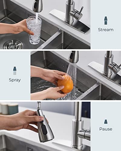 FORIOUS Stainless Steel Kitchen Faucet with Pull Down Sprayer, Brushed Nickel, Classic Finish