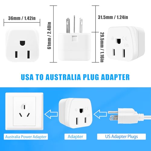White US to Australia Power Adapter Plug - 2 Pack for Travel, NZ, AU, China