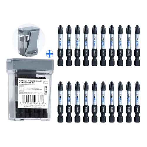 toolant 2 Inch Phillips Bit#2 Magnetic Anti Slip Impact Screwdriver Bits Set,20pcs Insert S2 Steel PH2 Driver Dit Set with CNC Machined Tips for Power Drill