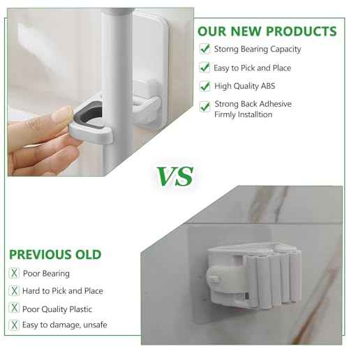 3pack Broom and Mop Holder Wall Mount No Drill Mop and Broom Gripper Mop Handle Hanger Household Cleaning Organizer, Holds up to 6 lb