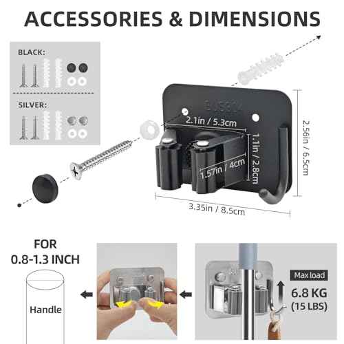 Broom Holder Wall Mount with Screws (4 Pack) Broom and Mop Organizer Wall Hanging, Anti-Slip Mop Holder Broom Hanger with Hooks, Stainless Steel Tool Rack for Garden Garage Organization