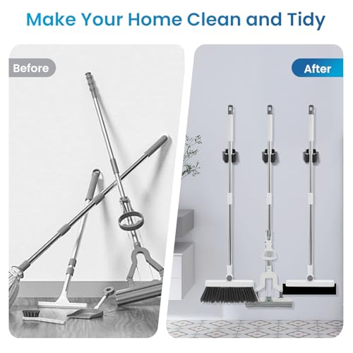 4-Pack Wall Mount Broom Holders - Stainless Steel Heavy Duty Mop Organizer for Garden & Home