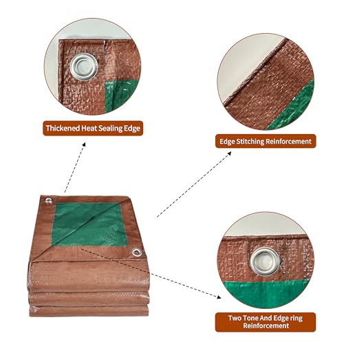 MVPNET 5x7Ft Waterproof Tarp 7mil Reinforced Edges Grommets - Green/Brown