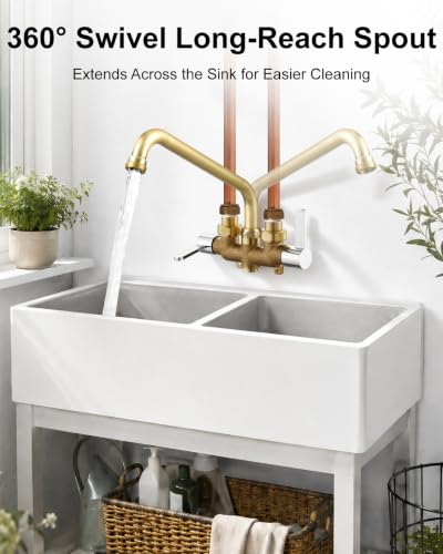 Aolemi Wall Mount Laundry Sink Faucet with 9-Inch Chrome & Brass Spout