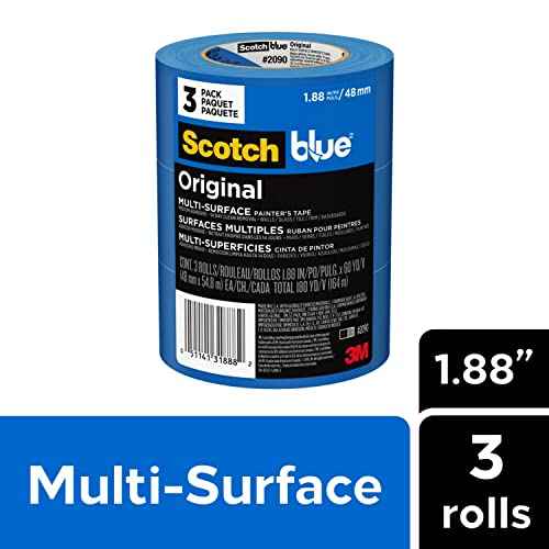 ScotchBlue Original Multi-Surface Painters Tape, 2 Inch Wide (1.88 In. x 60 Yds), 3 Rolls, Blue Paint Tape Protects Surfaces and Removes Easily, Masking Tape for Indoor and Outdoor Use (2090-48EP3)