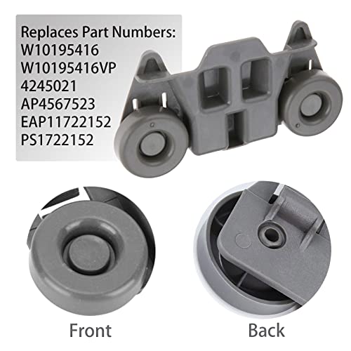 W10195416V 4pk Dishwasher Wheel Replacement for Maytag KitchenAid Whirlpool Kenmore - 1.59in x 2.83in