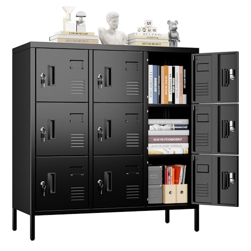 Aobabo 9-Door Metal Locker with Lock and Card Slot, Black – Compact Employee Storage