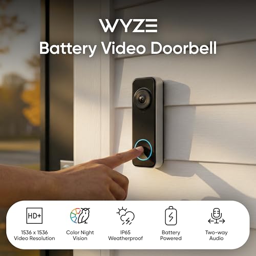 Wyze Battery Video Doorbell Wireless Camera with Color Night Vision, 1:1 Head-to-Toe View, 2-Way Audio, Easy Setup