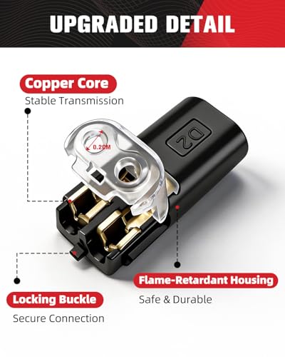 Kuject 100pcs Double Wire Plug-in Connectors 18-22AWG Black - Quick Secure Low-Voltage Wiring