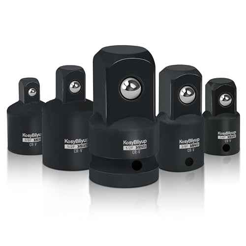 5 Piece Impact Socket Adapter Set,Standard SAE,1/4" 3/8" 1/2"Square Adapter and Reducer Conversion Set For Impact Driver Conversions,CR-V Steel