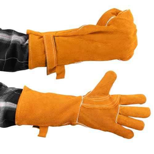 16 Inch Leather Welding Gloves Fire Heat Resistant for Men & Women in Mig Tig Stick Welding or Wood Stove, X-Large