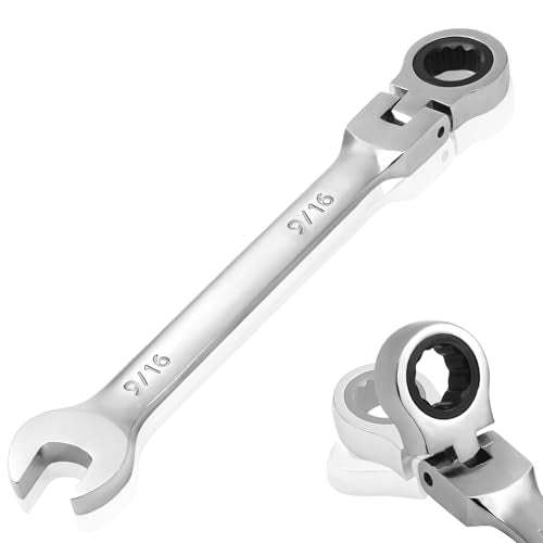 9/16 Inch Ratchet Wrench Imperial, Flex Head Combination Wrench 72-Teeth 12 Point Box End Wrench Spanner, Chrome Vanadium Steel
