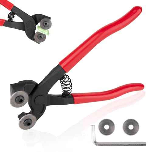Glass Tile Nippers 7", Heavy Duty Wheeled Glass Mosaic Nipper, Glass Nippers with Soft Rubber Handle for Stained Glass, Ceramic Tile Nipper Mosaic Tools with 2 Replacement Blades, an Allen Wrench