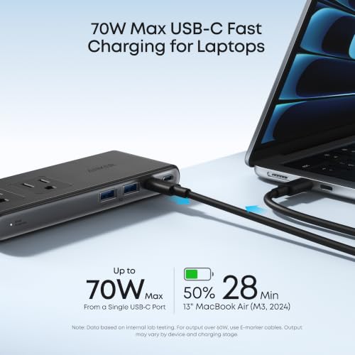 Anker Nano Power Strip Black with Clamp, 70W USB-C Fast Charging & Surge Protection