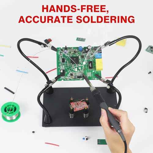 Magnetic Helping Hand, Soldering Helping Hands, 4 PCB Pillars Circuit Board Holder with Flexible Metal Arms Heavy Duty Base Electronic Repair Tool
