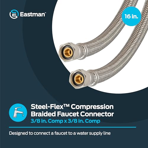 Eastman 16-Inch Steel-Flex Flexible Faucet Supply Line, 3/8 in. Compression Braided Stainless Steel