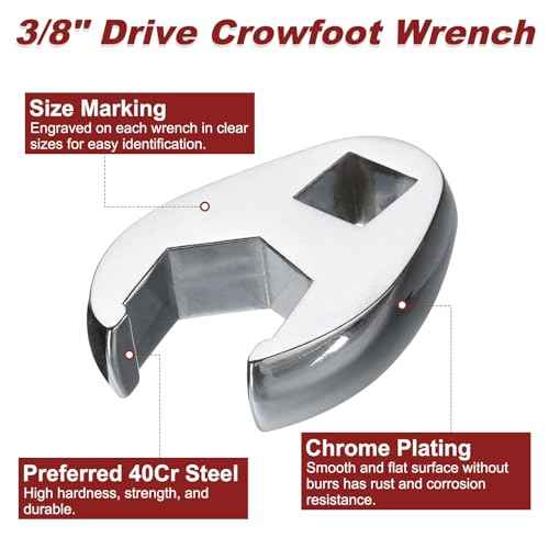 HARFINGTON Drive Crowfoot Wrench 3/8" Drive 5/8" SAE Fractional Crowfoot Flare Nut Wrench 40Cr Chrome Plated Open End Crowfoot Wrench for Mechanics Automotive Repair Work