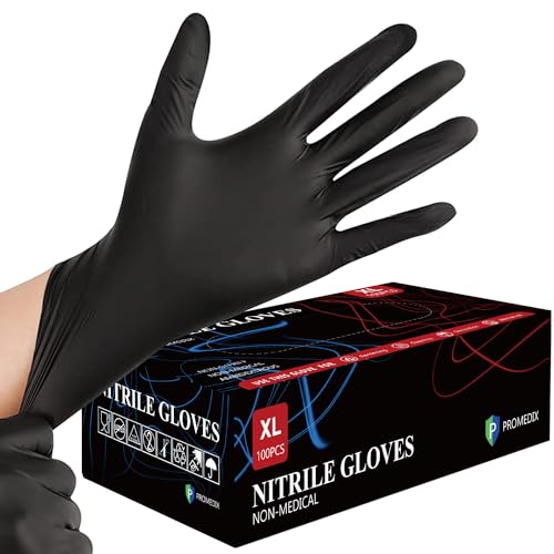 PROMEDIX P Black Medium Nitrile Disposable Gloves 4mil - 100 Count, Latex-Free, Powder-Free Food Safe Household Gloves