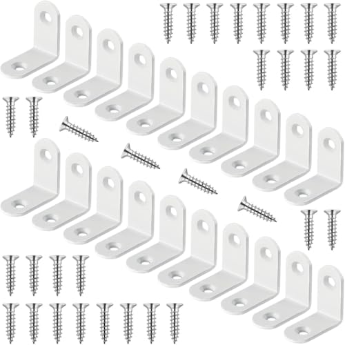 HANFUGA 20 Pack White 1 Inch Stainless Steel Corner Brackets with Screws for DIY Furniture, Wood Frames, 90 Degree Joint