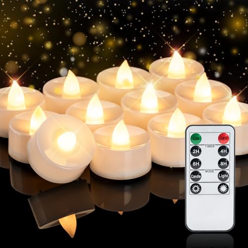 Warm White Glow Homemory 12-Pack Remote Flameless LED Tea Light Candles, 400+ Hours