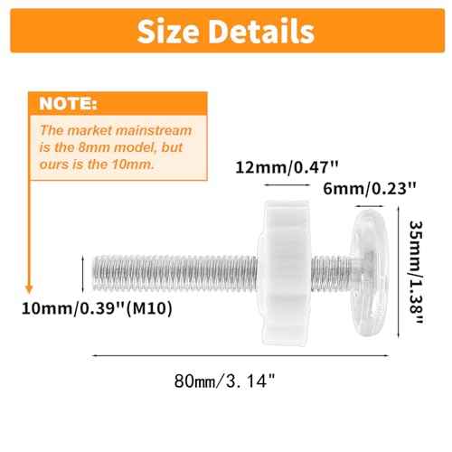 4 Pack Baby Gate Threaded Spindle Rod M10 (10mm) Screw Replacement Hardware Parts Kit for Pressure Mounted Baby & Pet Safety Gates & Stair Gates (10mm, White)