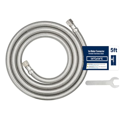 5ft Ice Maker Water Line Kit - Stainless Steel Braided, 3/8" fittings, 1pc