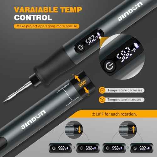 Cordless Soldering Iron Kit, 12S Fast Heat Soldering Iron, Variable Temp 392¢µ-842¢µ£¨200¡É- 450¡É), 3 Protections & Memory Function, Includes 3 Tips for Electronics/Jewelry Precision Repair