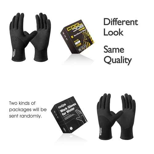 COOLJOB Winter Freezer Work Gloves for Men Women with Grip, Windproof Thermal Warm Fleece Lined, 3/4 Latex Coated for Heavy Duty, Construction, Warehouse, Black, 1 Pair, L