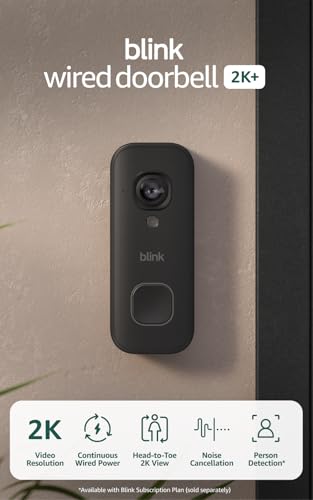 Blink Wired Doorbell 2K+ Head-to-Toe Video, Black, Without Chime, Device Only