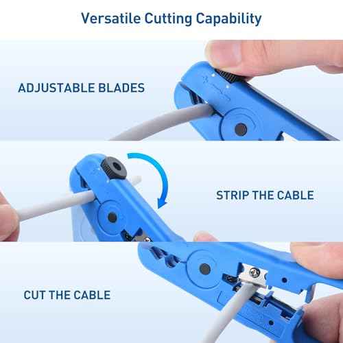 Cable Matters 2-Pack Wire Strippers/Cable Stripper in Blue, 8-16 AWG, Max 0.3 Inches/7.6mm OD Support, Adjustable Blade, Precision Cable Stripper Tool for Large Wires, Includes Cutter for Clean Cuts