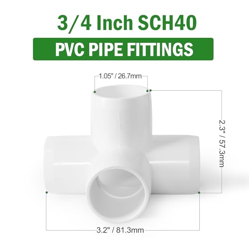 Zernmiarder 3/4 Inch 4-Way PVC Pipe Fittings White - Fits SCH40 Pipe, 4pcs