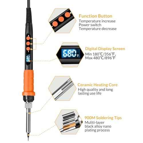 Soldering Iron Kit, 100W High Power Soldering Iron, Fast Heating, Digital Display Temperature Control Accurate 356¡ÆF-896¡ÆF, Portable Soldering Kit with Protective Cap, Automatic Sleep Mode