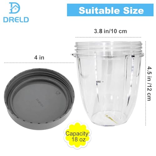 DRELD 18oz NutriBullet Replacement Cup with Lid – 2 Pack for 600W/900W Blenders