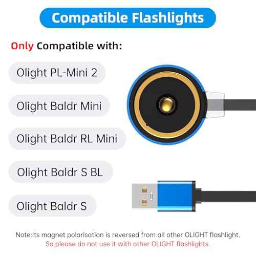 MCC S Magnetic Charger Compatible with Olight Baldr S/S BL/mini/RL Mini, PL Mini and PL-Mini2, Replacement Charging Cable for Flash Light, 3.3 FT/1M