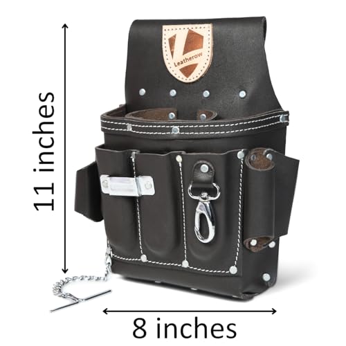 Heavy-Duty Full Grain Leather Tool Belt for Electricians ? Multi-Pouch Construction Work Gear with Key Clip, Durable Carpenter Utility Belt for Men (Style 2, Standard)