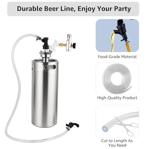 10ft Clear Beer Line Tubing 3/16 ID Keg Line - Food-Grade Beer Hose with Clamps