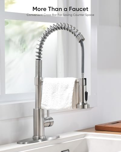 OWOFAN Brushed Nickel Kitchen Faucet with Pull Down Sprayer - Classic Model, Easy DIY Installation