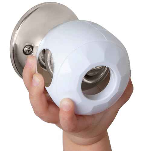 Baby Proofing Door Knob Covers 4 Pack - Easy to Install Child Safety Locks for Doors, Durable & Reusable Child Proof Door Lock, Dual-Lock & Versatile Design, Fits Round Doorknobs, White