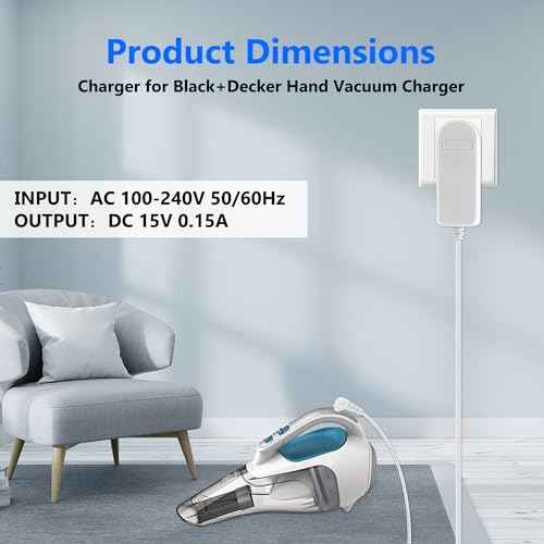 15V Vacuum Charger Compatible with Black and Decker 90627870 S003AQU1500015 90629039 Vacuum Cleaner Power Cord for Black + Decker HHVI315JO42 HFVB315J22 HHVI320JR02 Cordless Hand Vacuum Charger