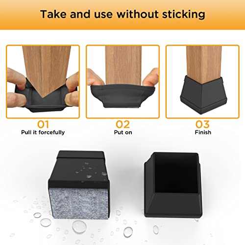 CHWM 16 PCS Square Chair Leg Floor Protectors Black 1.26-1.57" Fits 32-39mm