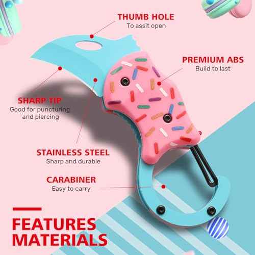 VIRENKNIFE Pink Pocket Knife for Women Men,Cool Folding Knife Box Cutter£¬Mini EDC Knives for Everyday Carry,Folding Utility Knife with Unique Donut Design,Ideal Gifts for Men and Women