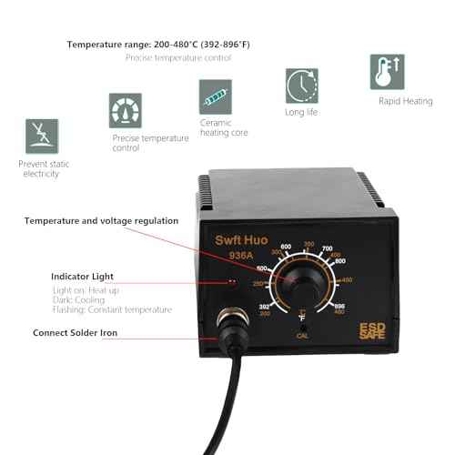 Soldering Iron Station, 936A 60W Soldering Station Kits with 5 Soldering Round Tips, Solder Wire, Tweezers, Desoldering Pump and Rework Station Kit for Electronics (Black)