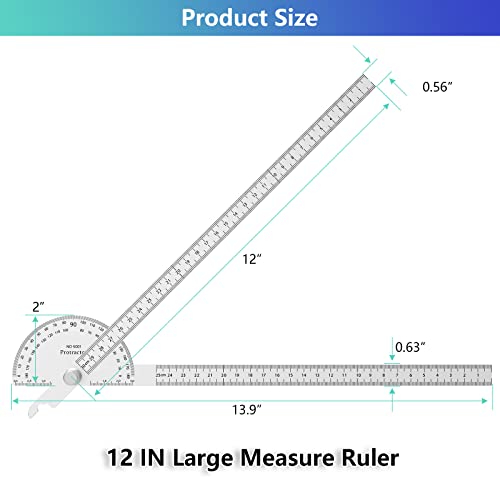 ForoGore 30 cm Stainless Steel Protractor with Adjustable Two-Arm Ruler – 0-180°